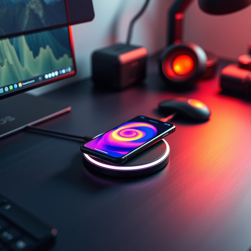 Thermal image showing heat buildup on a smartphone during wireless charging