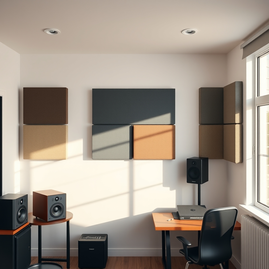 A professional recording studio showcasing strategically placed functional acoustic panels and bass traps for optimal sound quality.