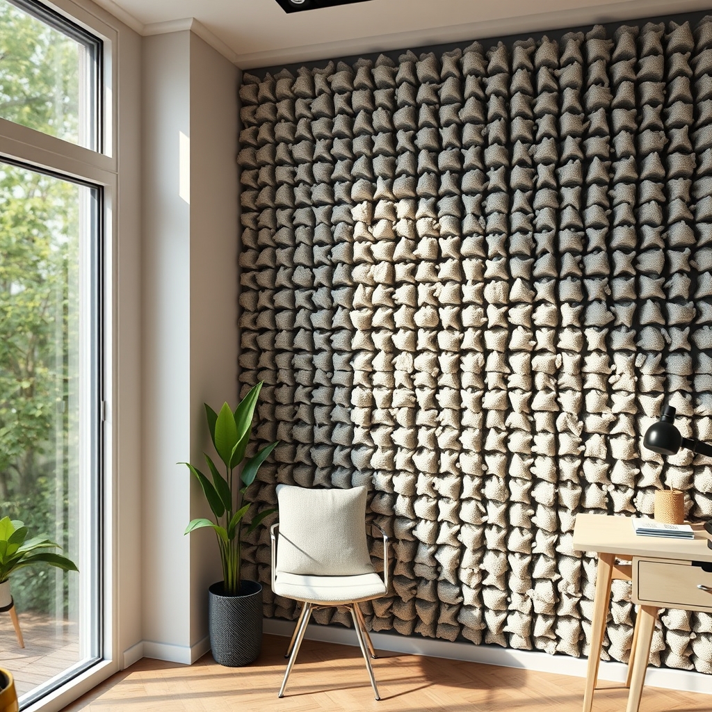 Close-up texture of a high-density mineral wool acoustic panel, highlighting its porous and effective sound-absorbing material.