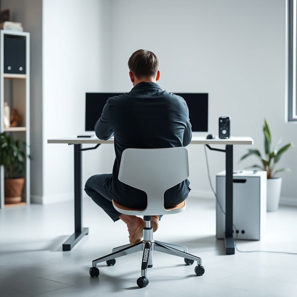 A person sitting with good posture on a basic kneeling chair