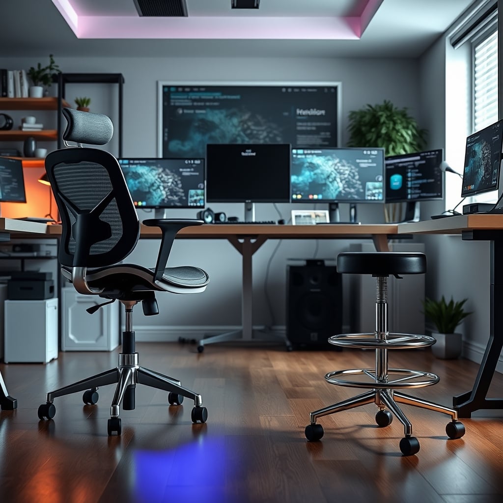 Side-by-side comparison of a supportive static chair and an active sitting stool