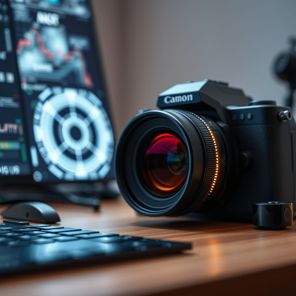 A macro photo comparing the intricate physical structure of a camera sensor to the smooth, glowing surface of a processor chip.