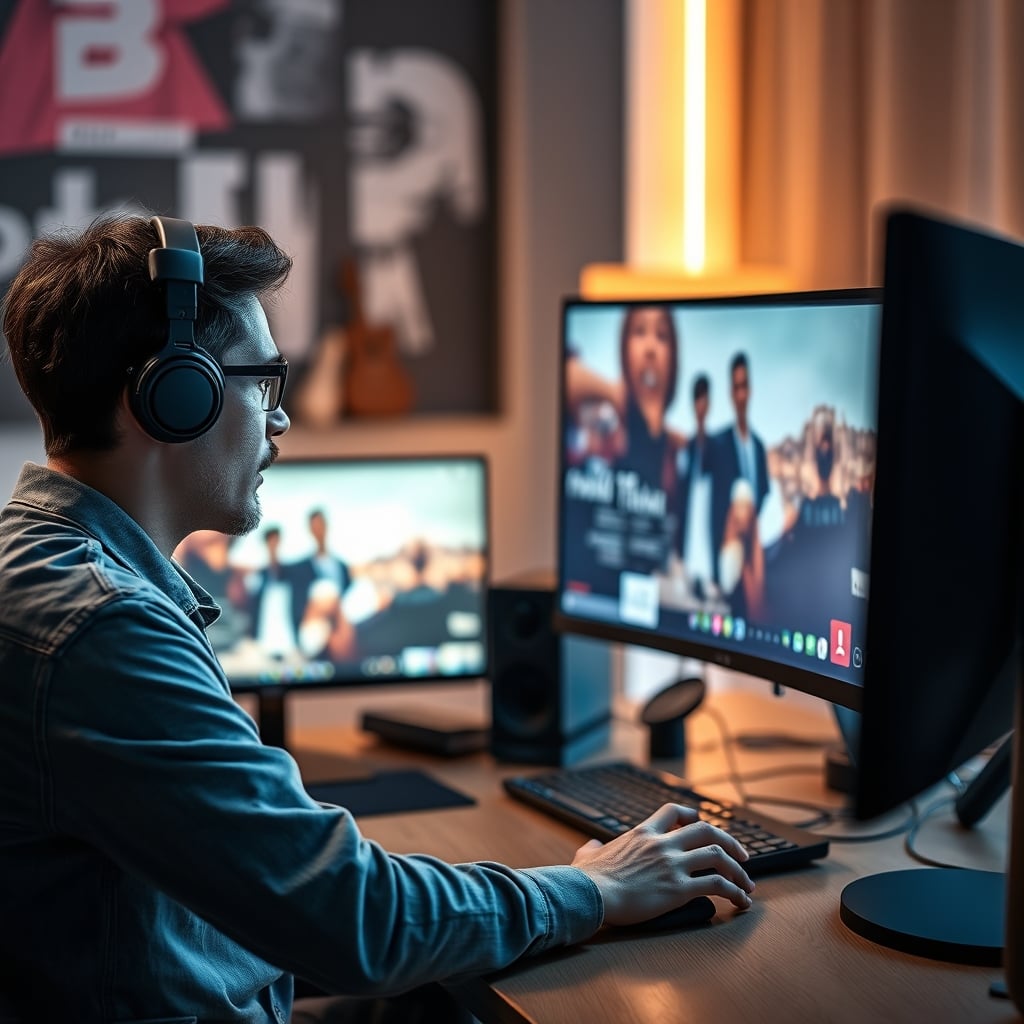 A streamer looks frustrated at their monitor, which shows a poorly framed webcam shot from an AI tracking mode.
