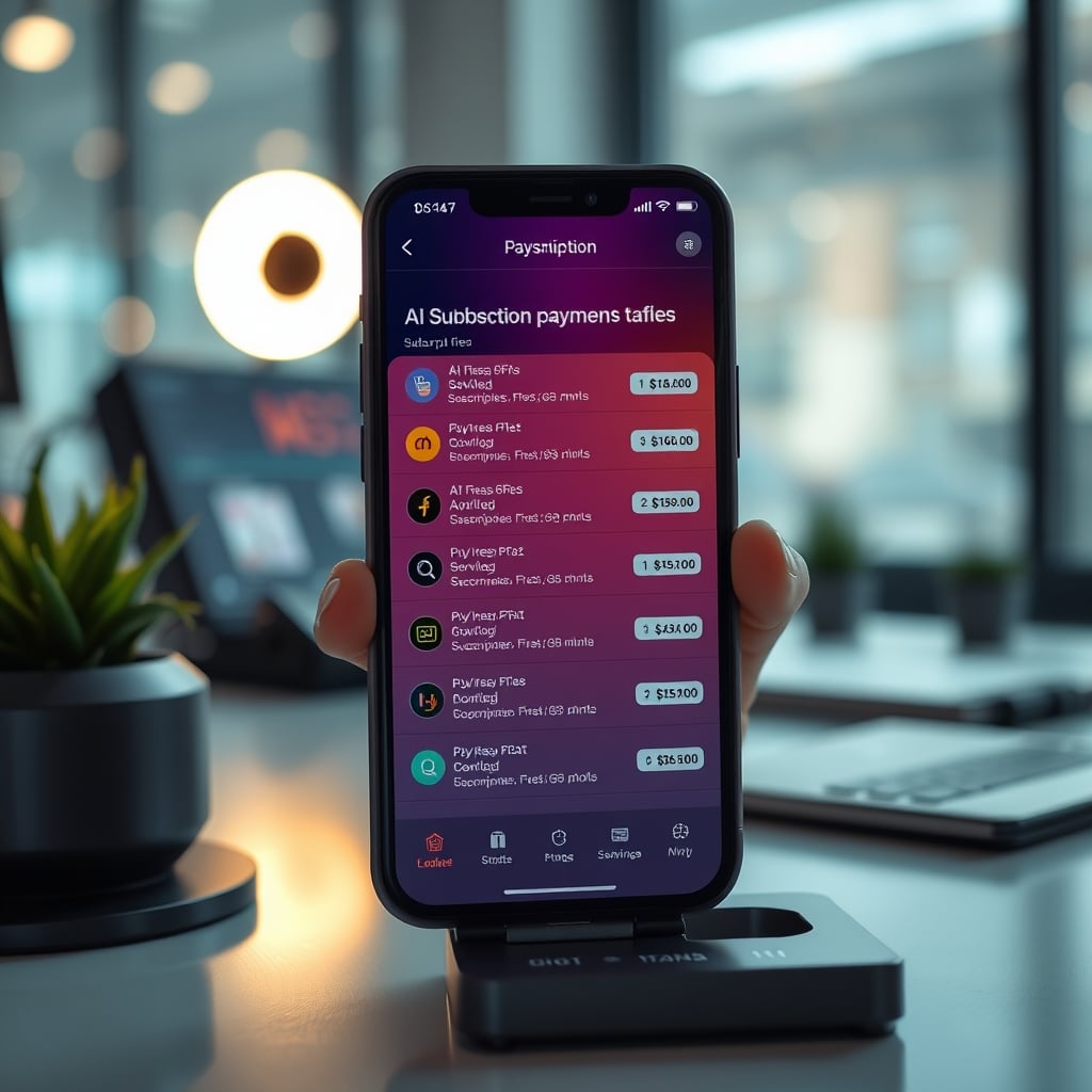 Smartphone screen showing multiple subscription fees for AI productivity services
