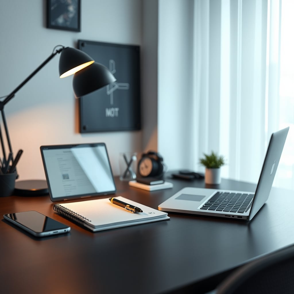 Clean, productive desk setup with simple, non-smart tools