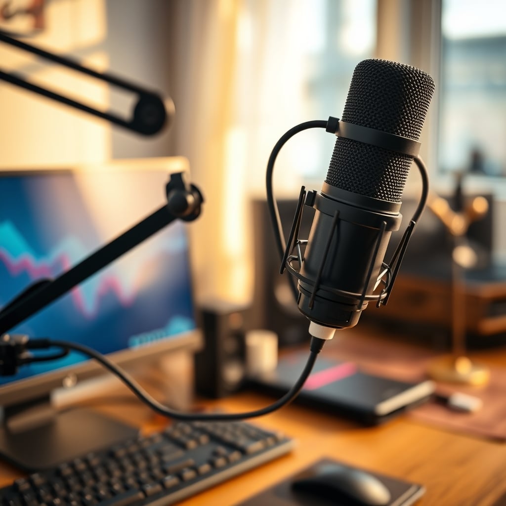 Close-up of a quality microphone on a stable boom arm, emphasizing physical audio solutions