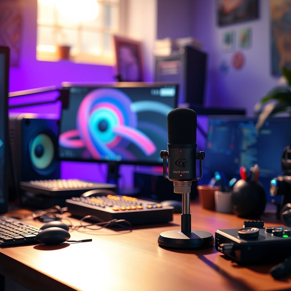 A typical messy budget setup with overhyped, low-quality gear scattered on a desk