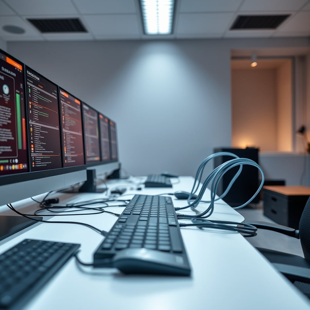 A diagram illustrating the Spatial Isolation Method, showing separate pathways for power cables and data cables on a desk.