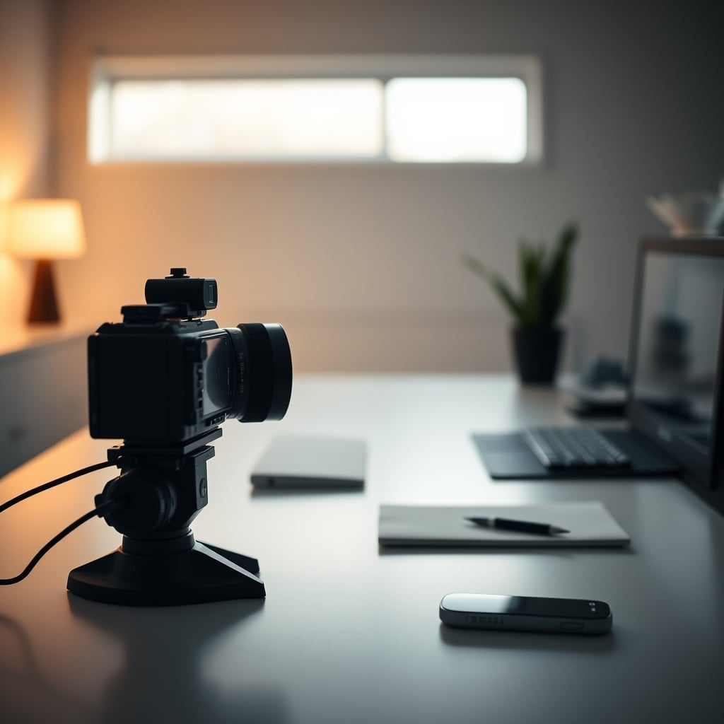 A chaotic editing desk buried under equipment, symbolizing the complexity raw video adds.