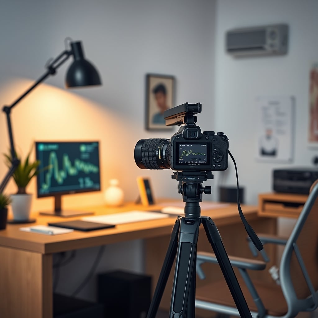 A filmmaker using a straightforward camera setup, focusing on the subject.