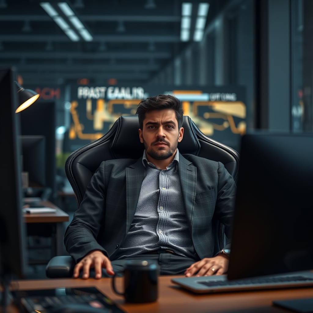 A person looking uncomfortable and disappointed in a sleek, expensive carbon fiber chair.