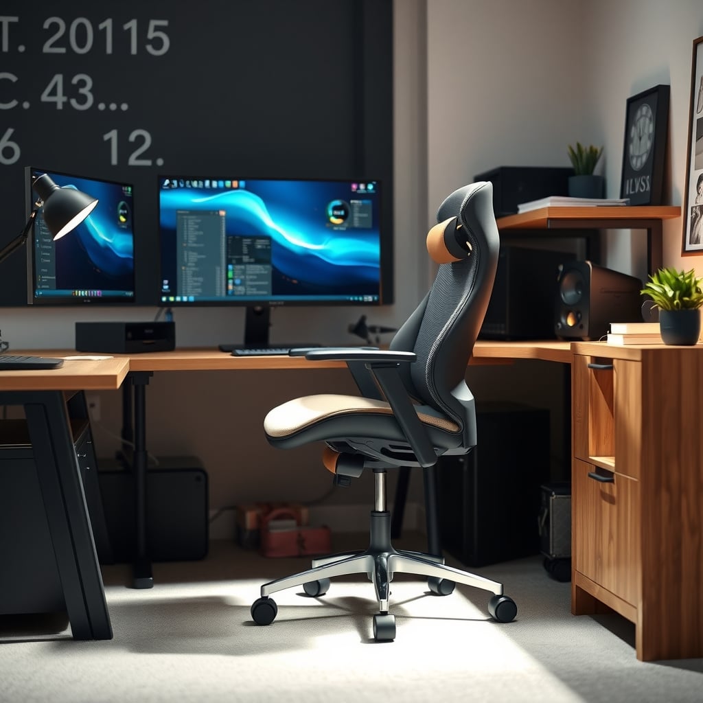 Compact task chair with a low seat height in a small home office setup
