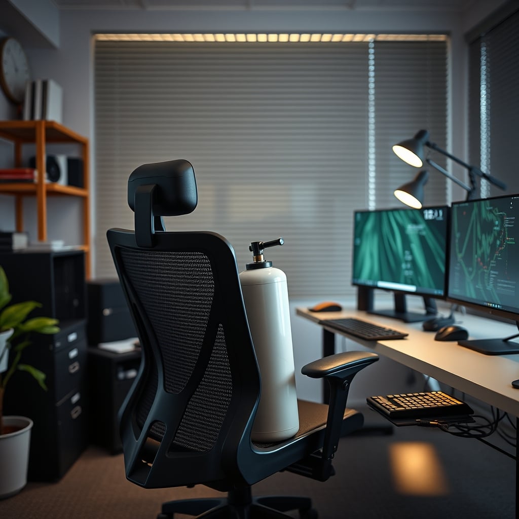 Sinking office chair with exposed gas cylinder