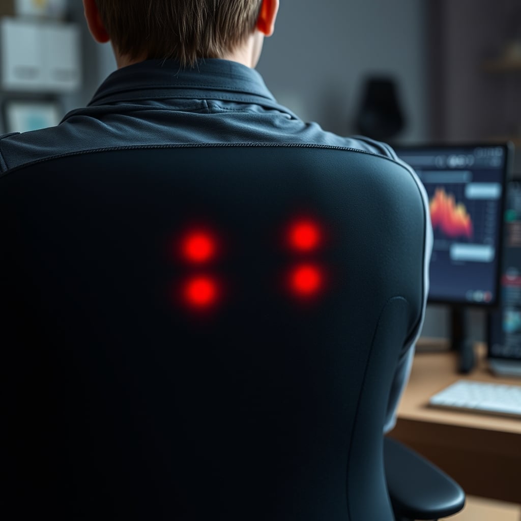 Close-up showing red pressure marks on a person's lower back from an ill-fitting chair lumbar pad.