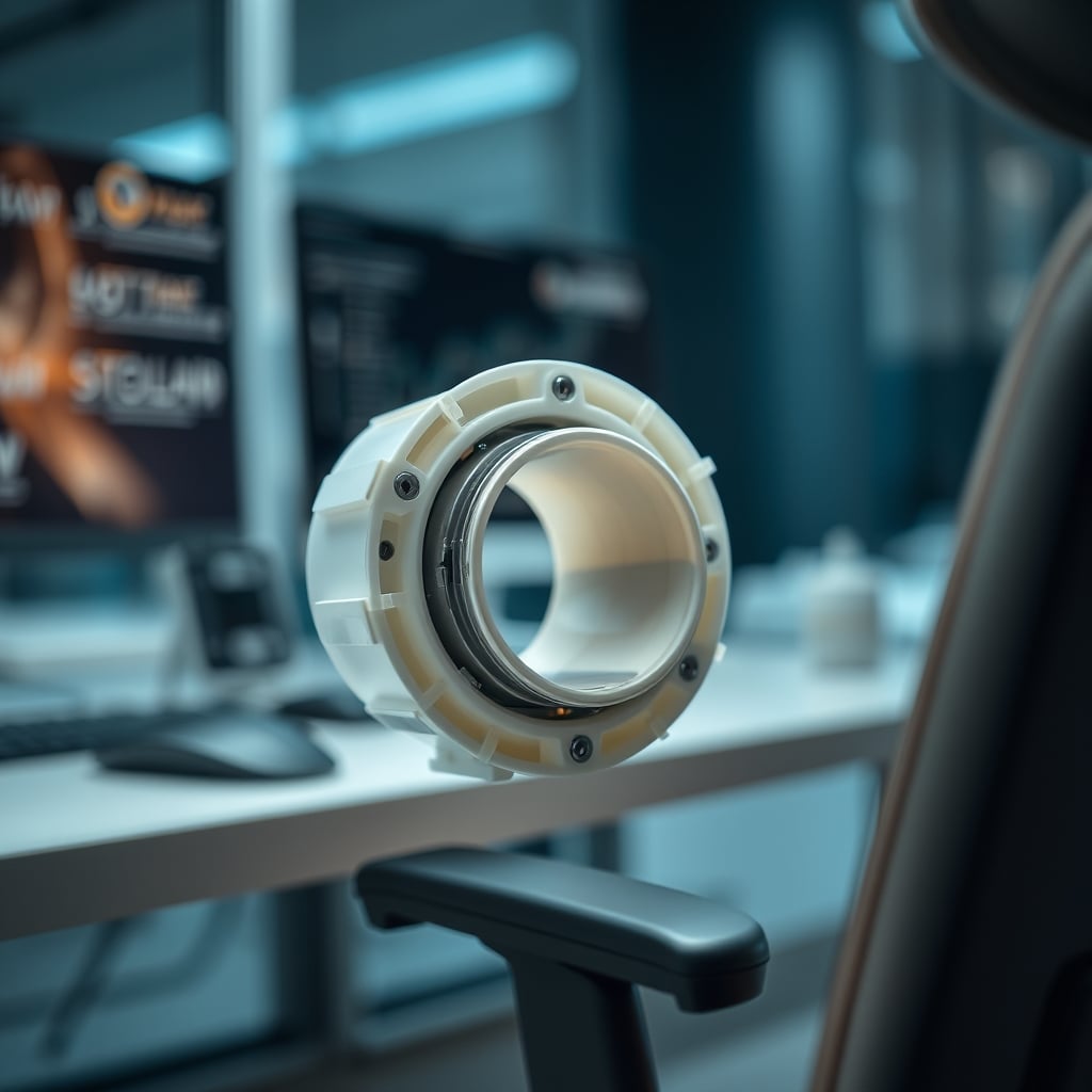 Close-up of a cracked, white plastic bushing removed from a premium ergonomic chair tilt mechanism