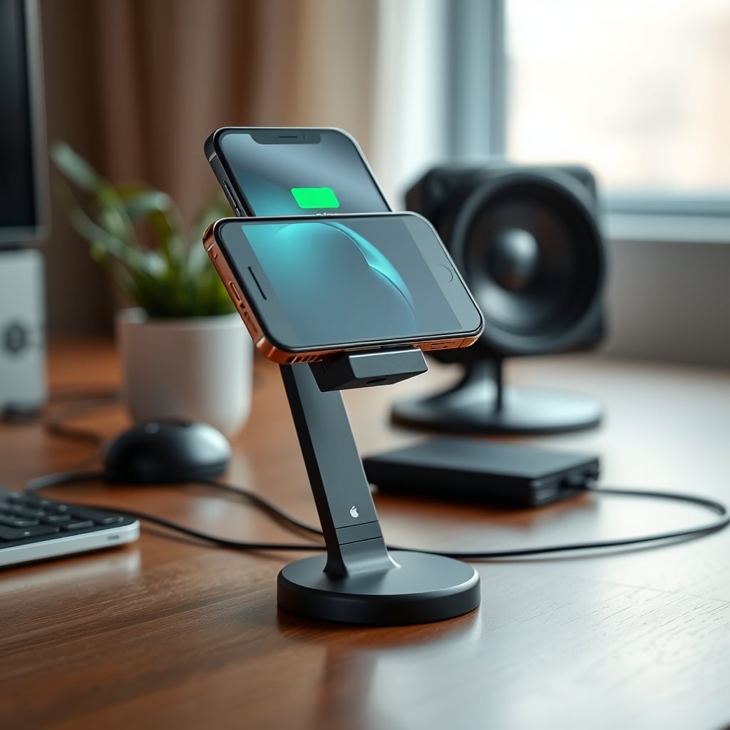 A single upright magnetic wireless charging stand