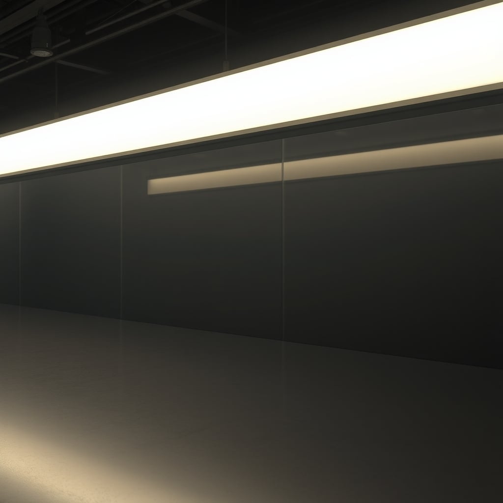Close-up of a professional aluminum LED strip diffuser, creating a soft, even glow without visible dots.