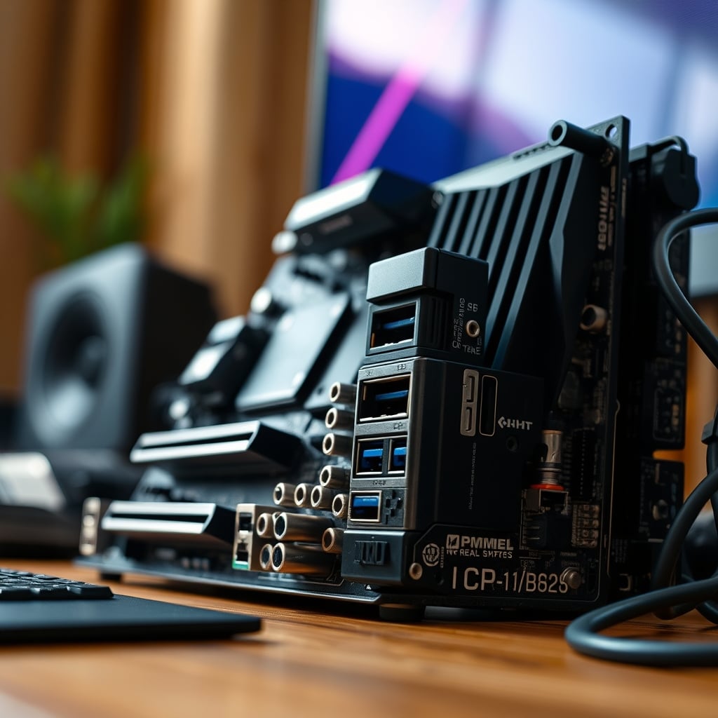 Close-up of motherboard rear I/O panel highlighting dedicated USB ports.
