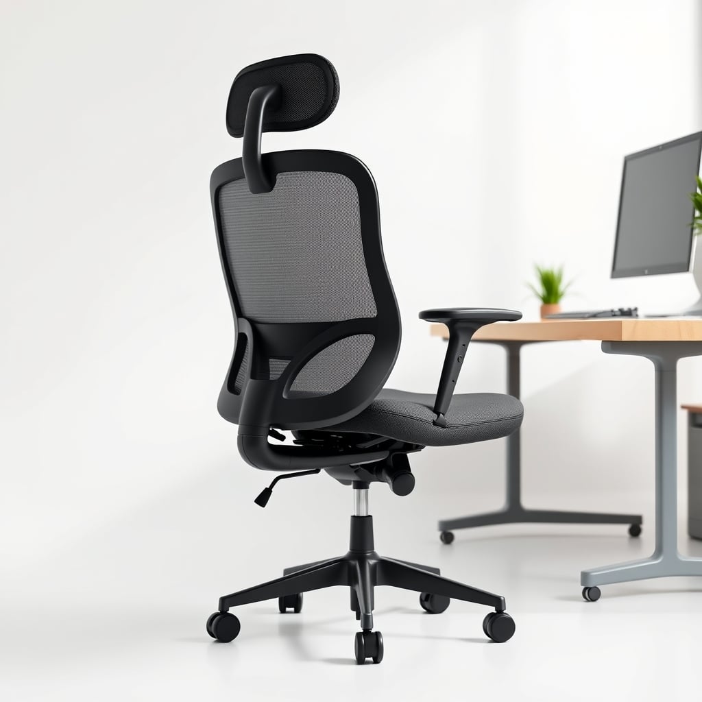 A generic black mesh office chair, symbolizing mass-produced corporate ergonomics.