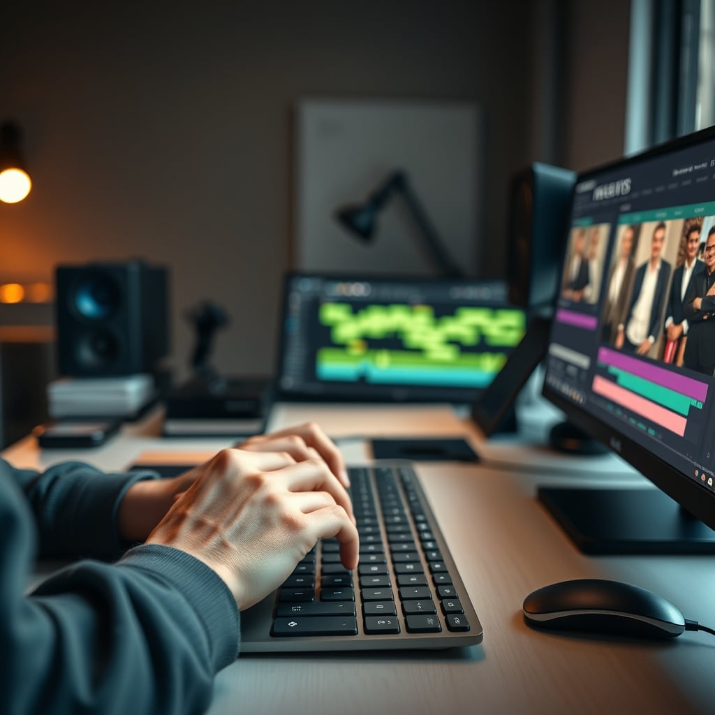 A frustrated video editor scrubbing a laggy timeline, representing the perceived slowdown