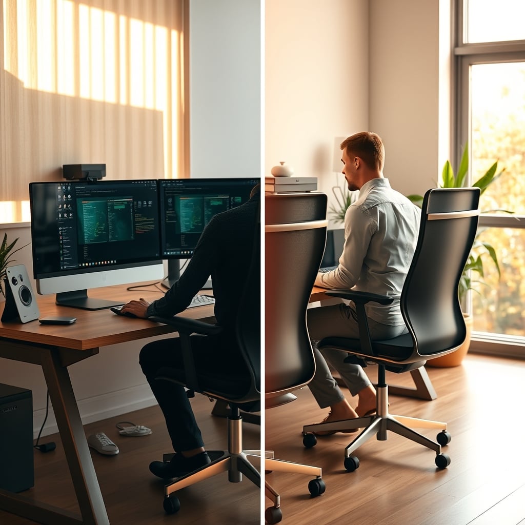 Comparison showing unnatural rigid posture versus natural varied sitting positions