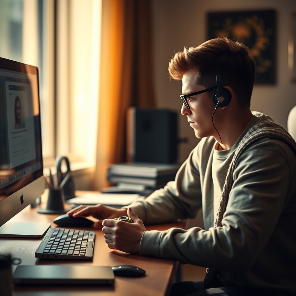 Person looking at a spinning fidget toy instead of their computer screen