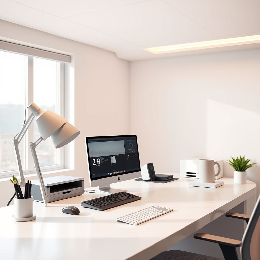 An overly clean, sterile desk that looks more like a showroom than a workspace.