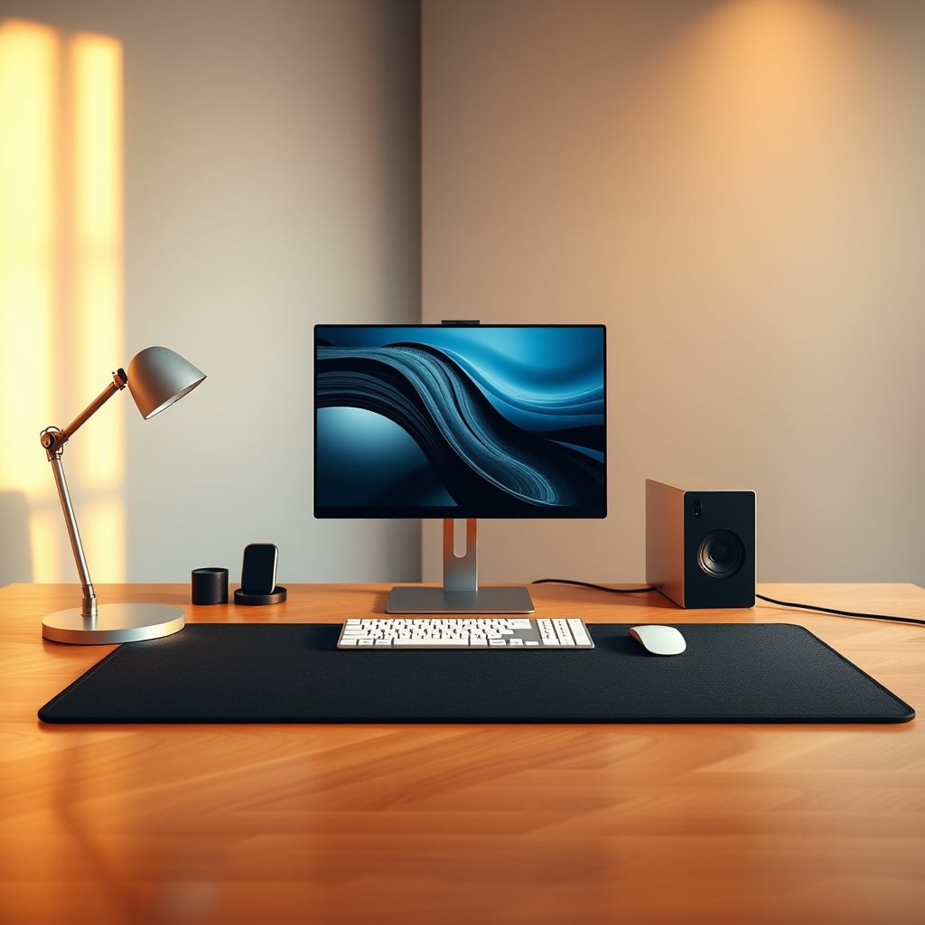 Minimalist desk setup with a thin, functional desk mat