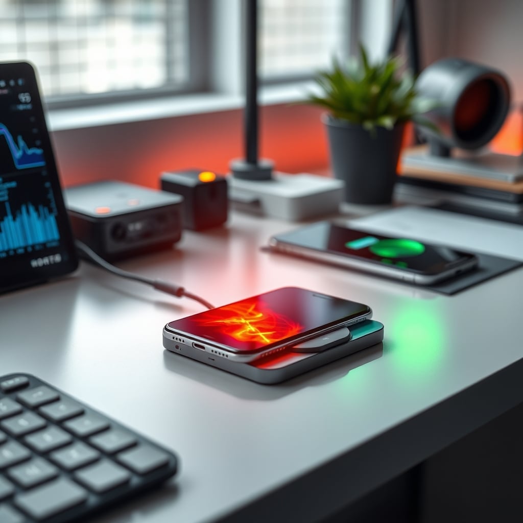 Thermal imaging showing excessive heat from wireless charging pad damaging phone battery