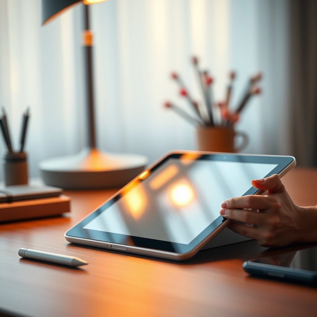 An iPad with a textured screen protector being used for handwritten notes with a stylus.