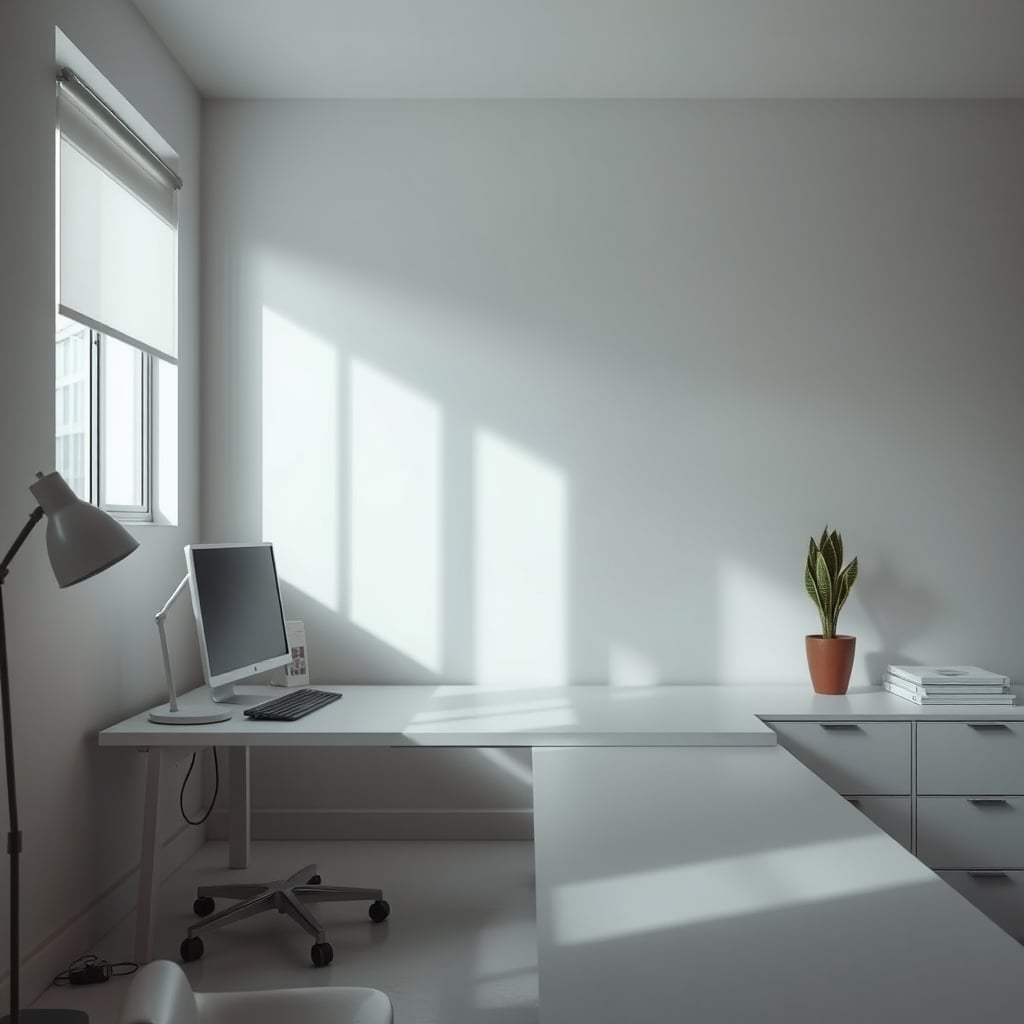 A hyper-clean, empty desk that looks more like a museum piece than a functional workspace