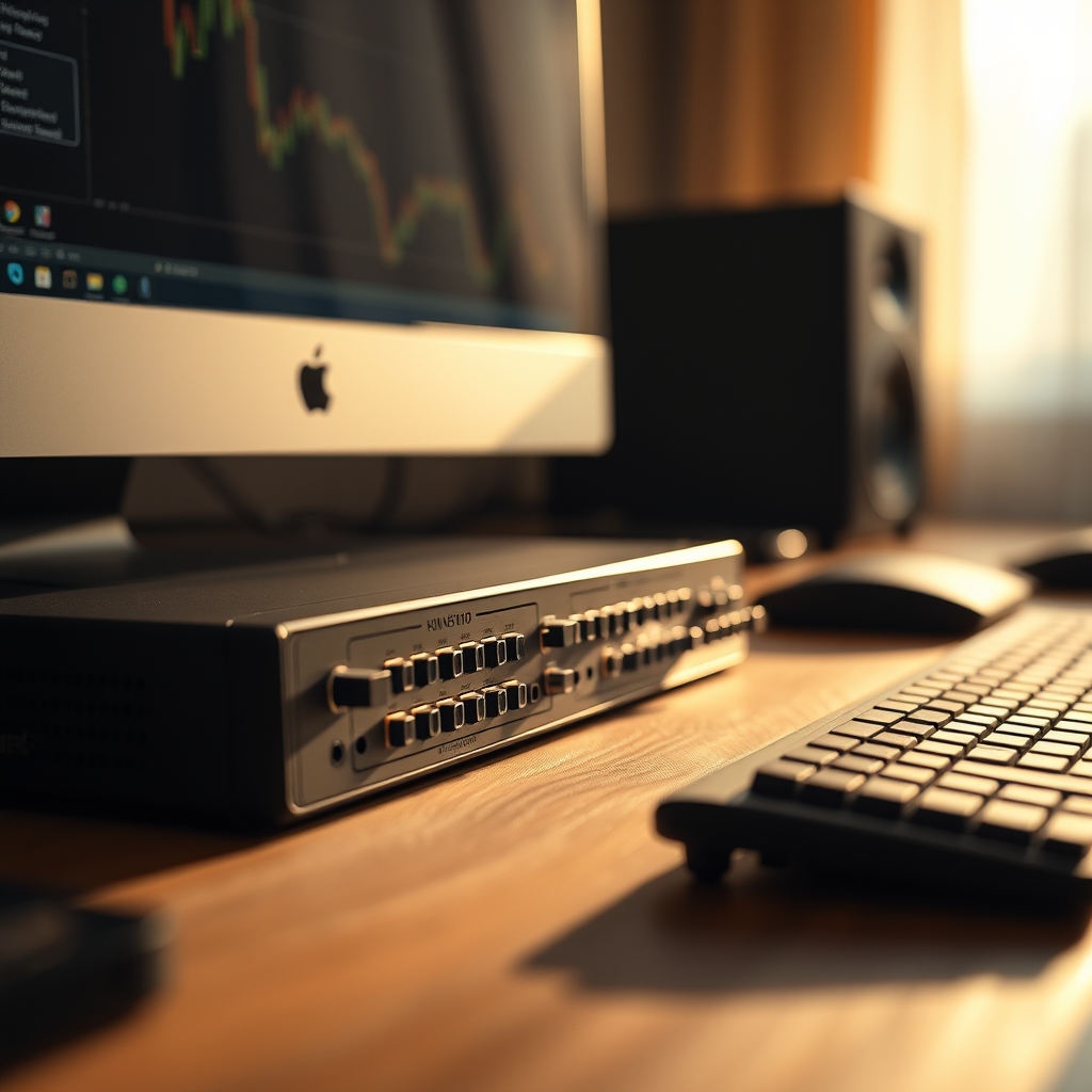 A sleek, premium KVM switch with clean lines, representing the intentional hardware control over digital inputs essential for a distraction-free setup.