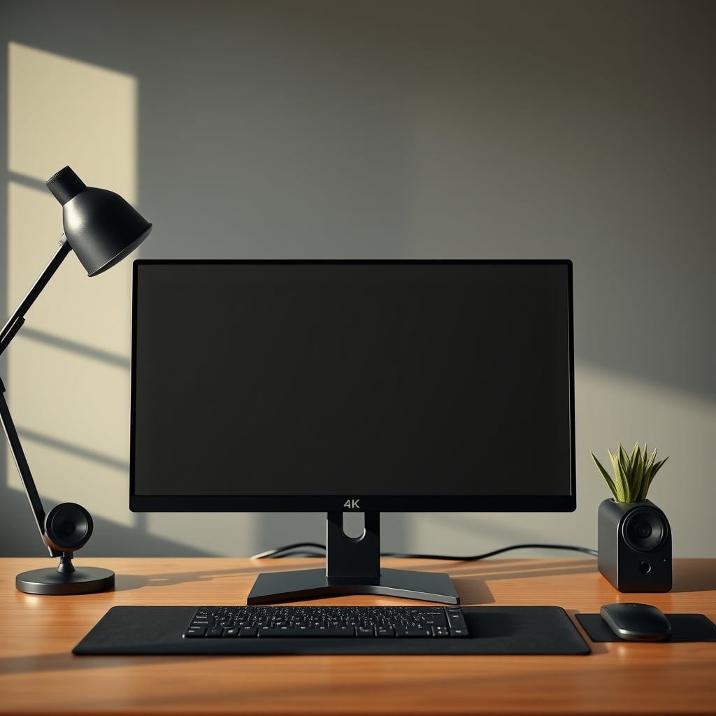 A clean, minimalist 2026 desk with a single high-quality 4K monitor, representing the superior deep work setup.