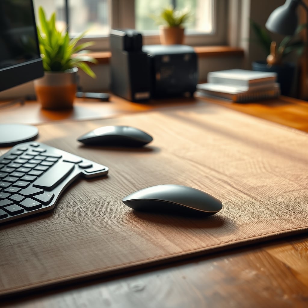 Close-up of a warped and coffee-stained biodegradable desk mat showing permanent damage.