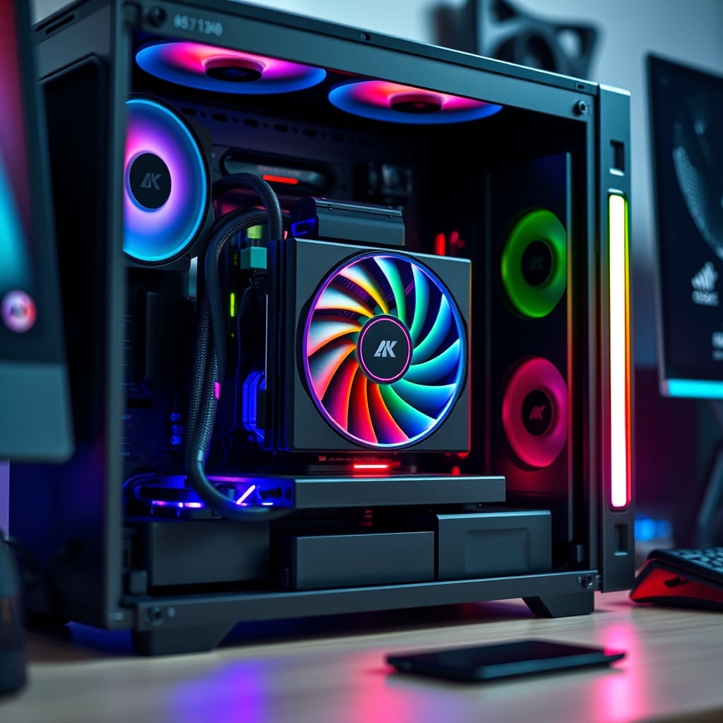 An overpowered GPU with excessive RGB lighting in a PC case, representing overkill for editing