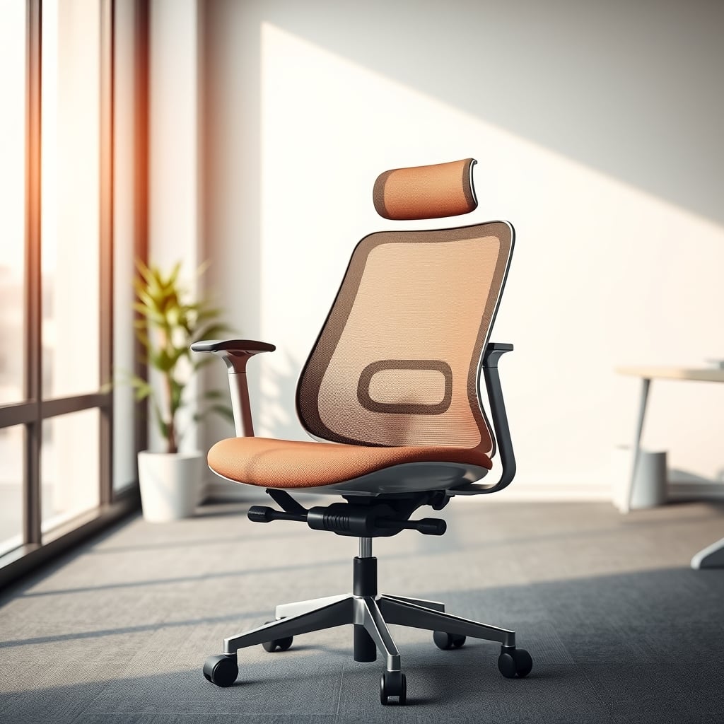 Person working comfortably at a desk using a simple kneeling chair.