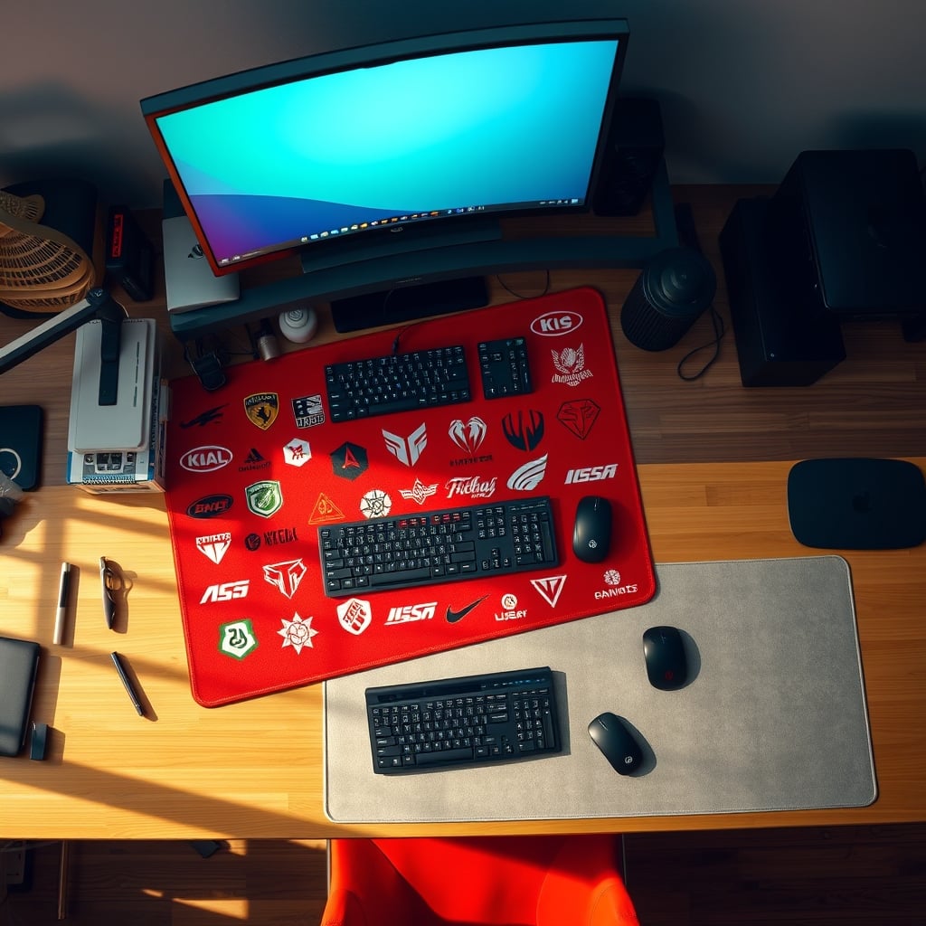 A clashing, loud gaming desk pad vs a clean, neutral workspace foundation.