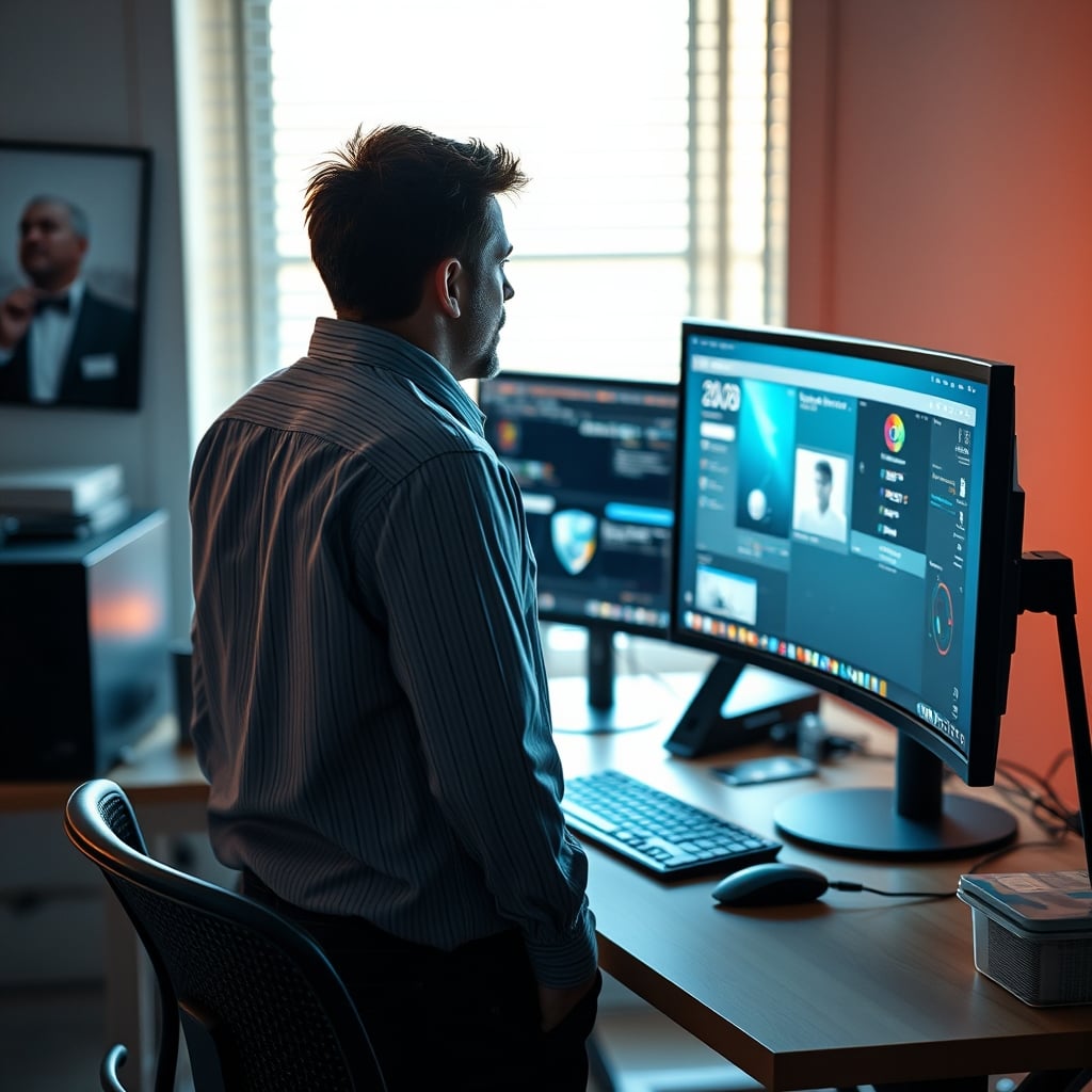 Person demonstrating poor posture at a standing desk, highlighting common mistakes.