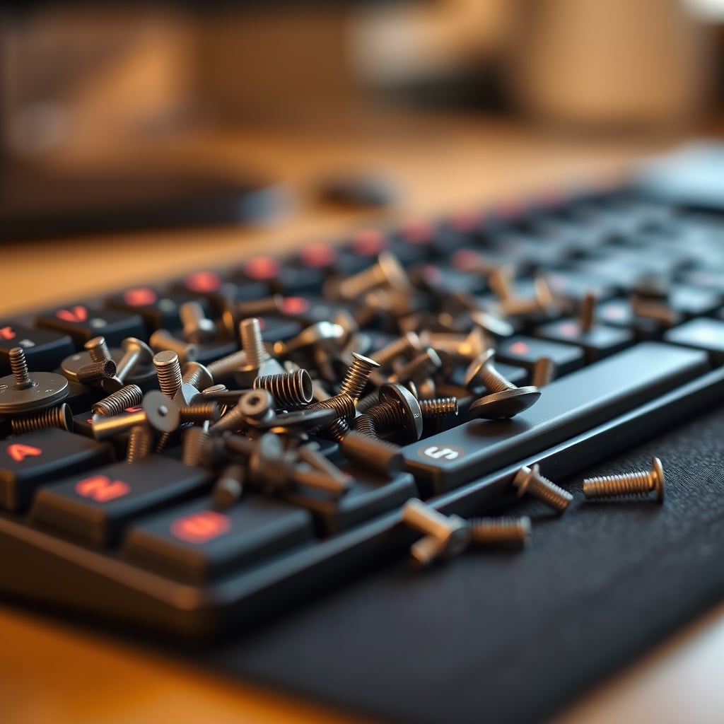 A disorganized pile of custom keyboard parts on a table