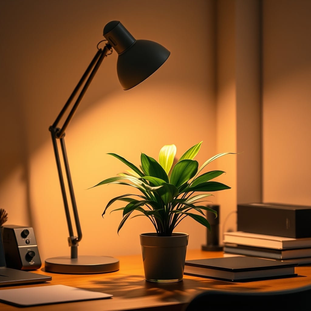 A stark, repeating shadow pattern cast by a fake monstera plant under a panel light.