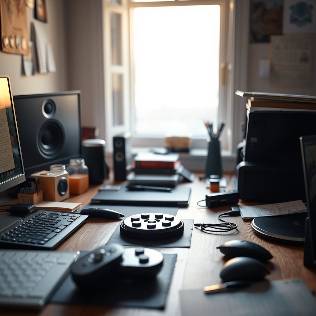 A neglected, expensive fidget pad pushed aside on a cluttered desk, symbolizing wasted money.