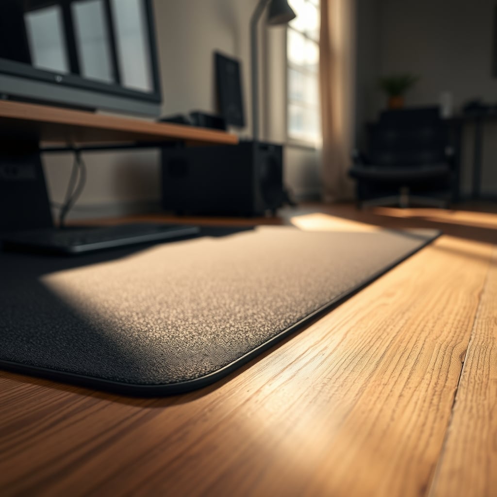 Comparison of a thick, squishy anti-fatigue mat next to a thin, firm floor surface