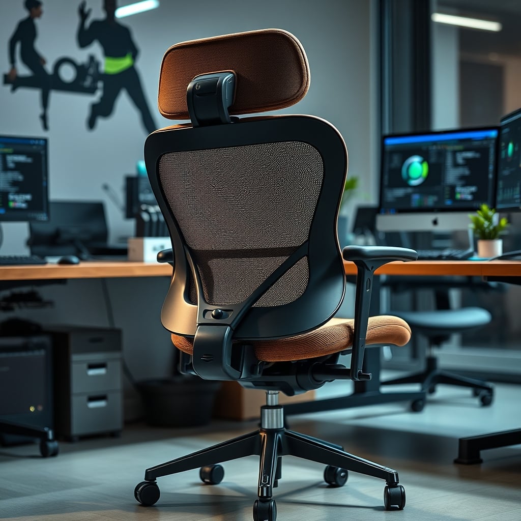 A high-end, traditional ergonomic office chair with clear lumbar support and multiple adjustment points.