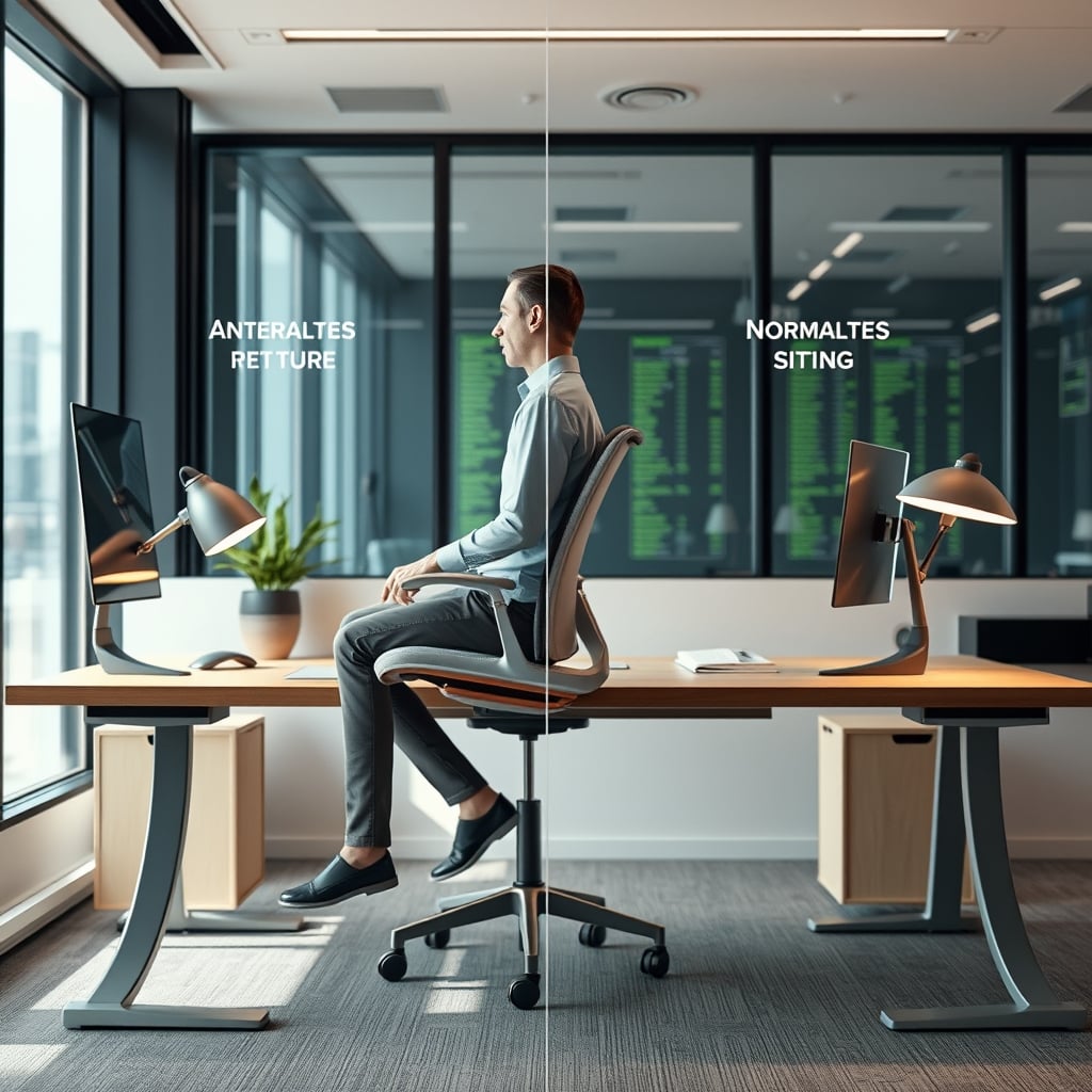 A comparative diagram showing the exaggerated pelvic tilt forced by many floating chairs versus a neutral seated posture.