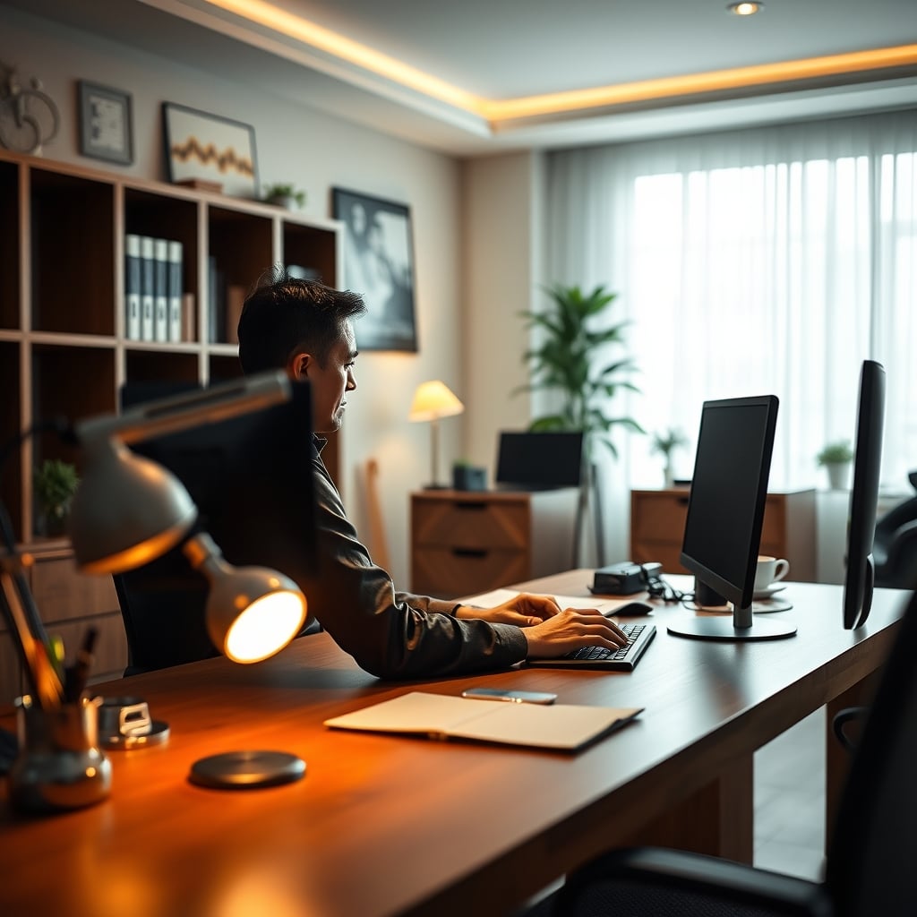 A person engaged in deep work with their smartphone visibly placed in a distant room.