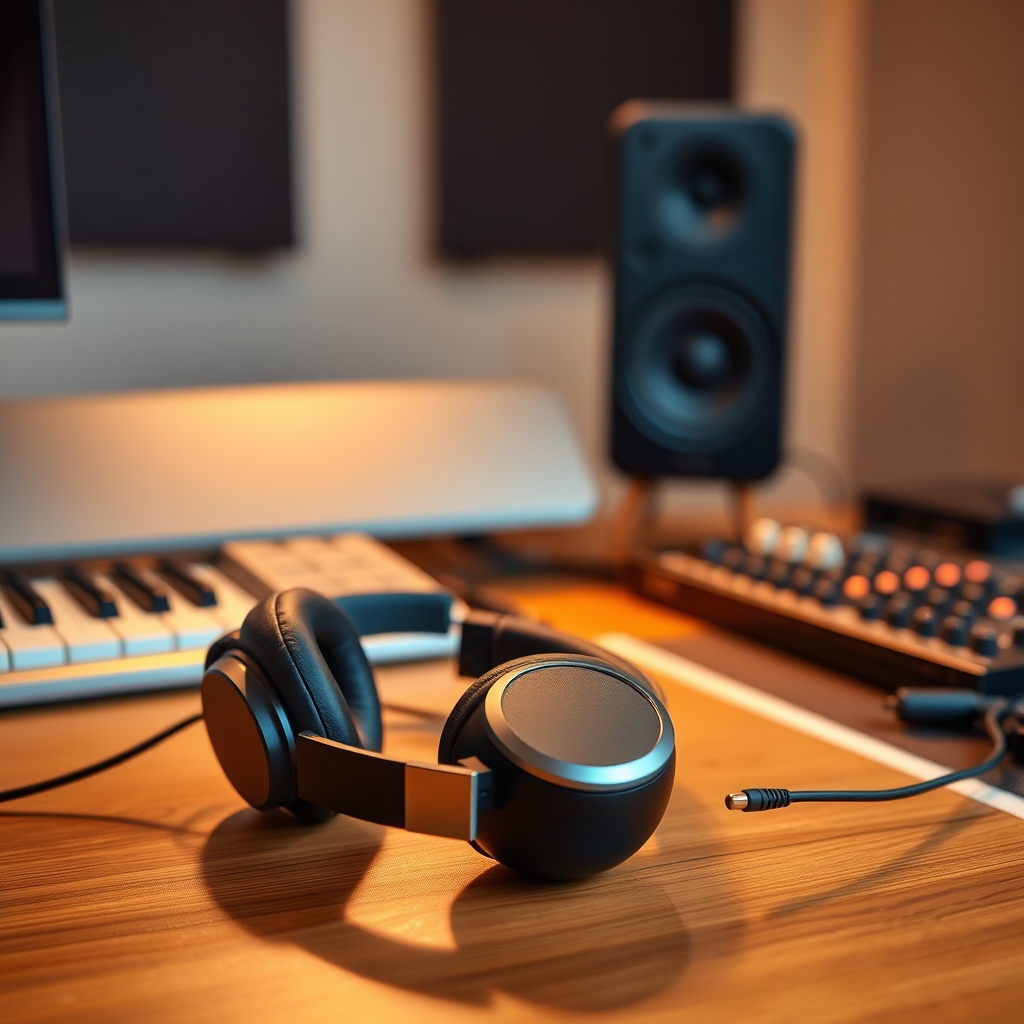 Premium open-back headphones for audio mixing on a clean desk setup