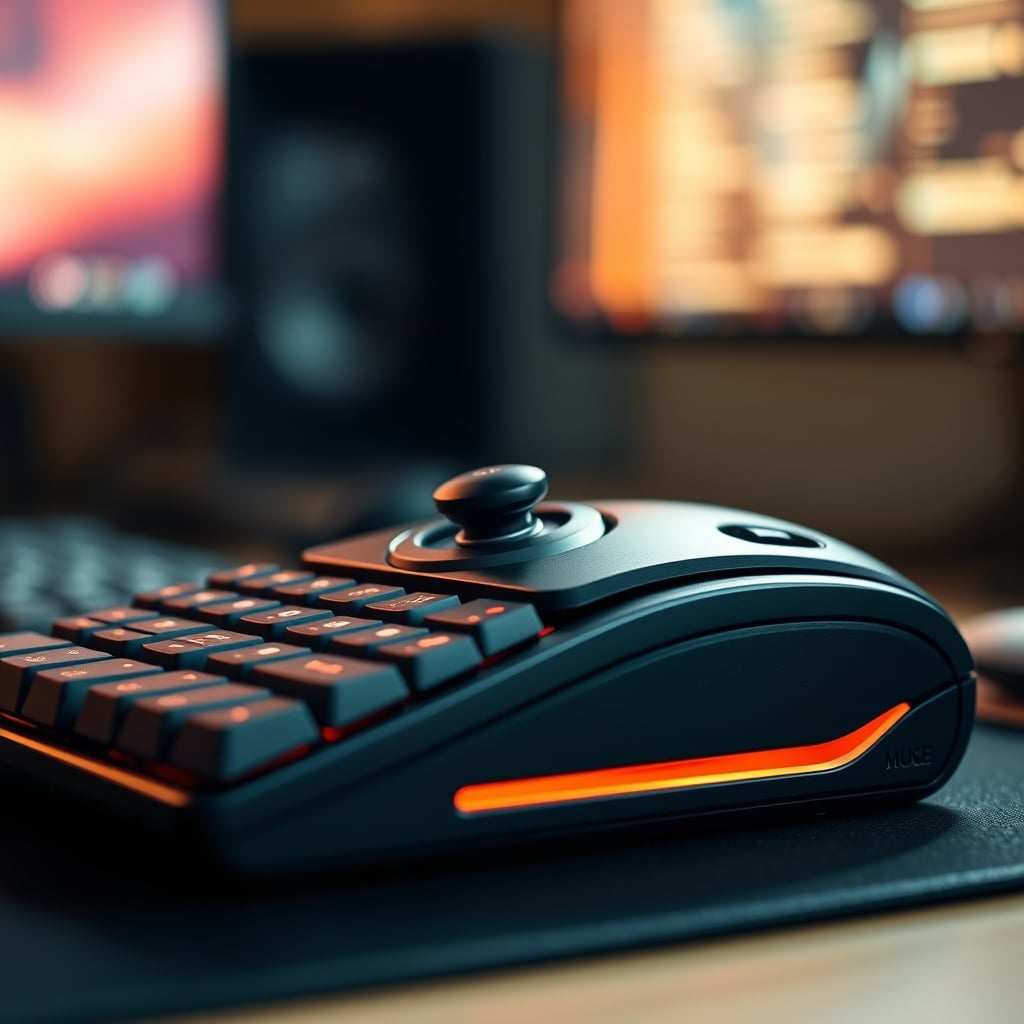 A confusing hybrid keyboard with an integrated trackball, showcasing the compromised design.