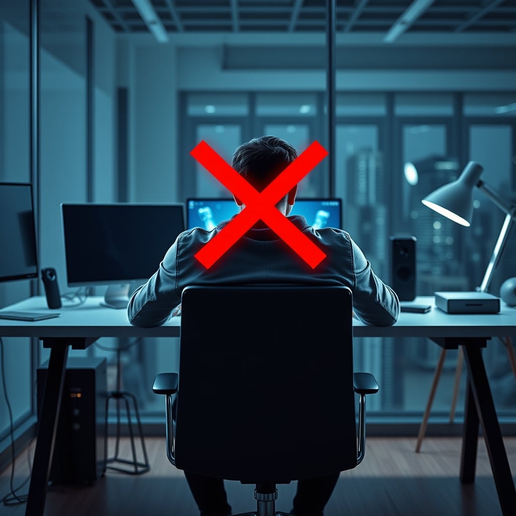 Person uncomfortably sitting in a rigid '90-degree perfect posture' at a desk, illustrating a common posture myth.