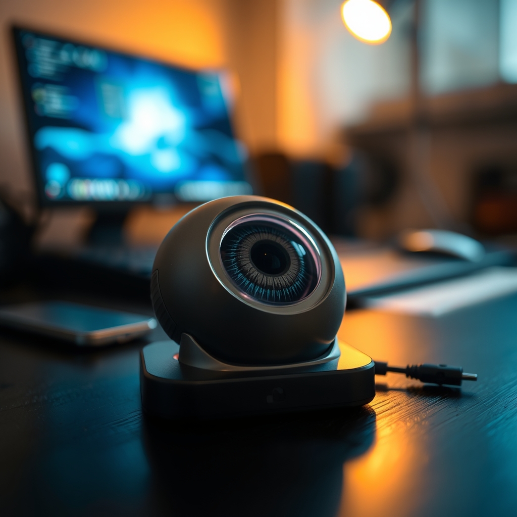 A person squinting slightly, showing subtle eye strain caused by imperceptible light flicker from an IoT lighting setup.