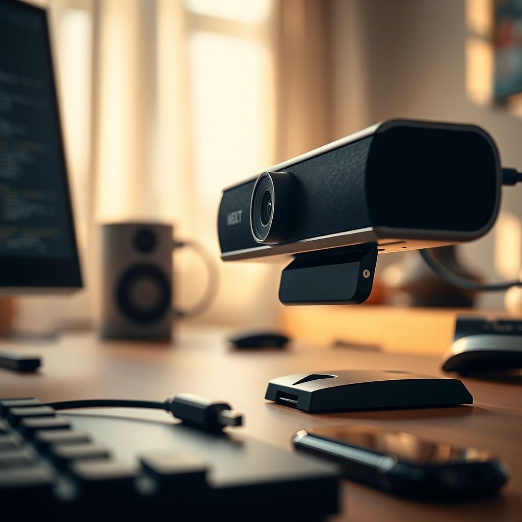 A webcam USB cable plugged directly into a rear desktop port while other devices stay on a separate hub